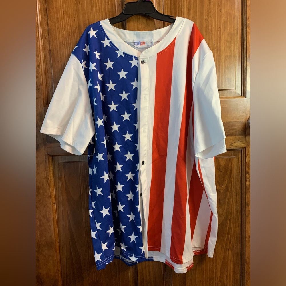 Men’s 2XL Arbil Hill American Flag button down Fourth of July top stars &stripes